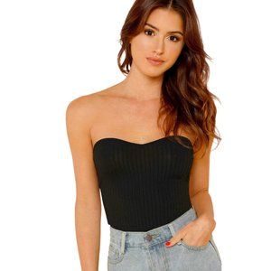SHEIN Ribbed Black Crop Tube Top - Small